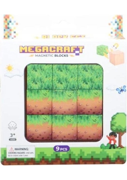 Megacraft Manyetik Bloklar 9 Parça Toprak Çimen Desenli