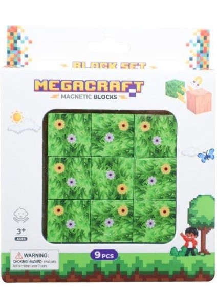 Megacraft Manyetik Bloklar 9 Parça Çiçek Desenli