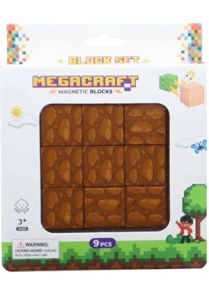Megacraft Manyetik Bloklar 9 Parça Toprak Desenli
