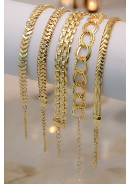 5 Parçalı Her Bileğe Uygun Gold Renk Kadın Bileklik Seti fiyatları