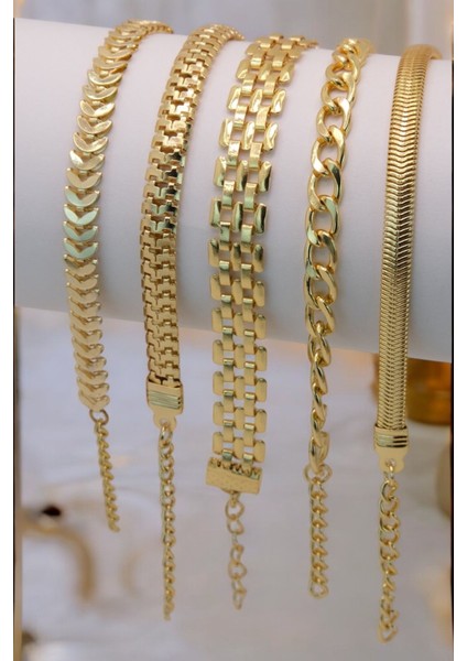 5 Parçalı Her Bileğe Uygun Gold Renk Kadın Bileklik Seti fiyatları