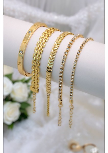 4 Parçalı Her Bileğe Uygun Gold Renk Kadın Bileklik Seti fiyatları