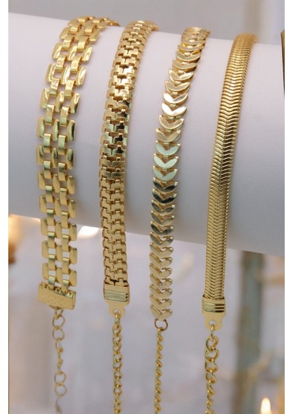 4 Parçalı Her Bileğe Uygun Gold Renk Kadın Bileklik Seti