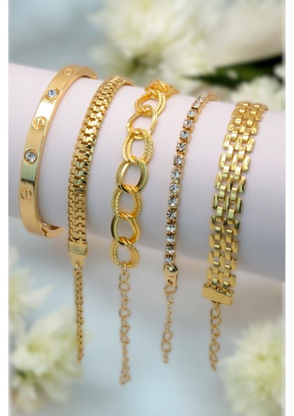 4 Parçalı Her Bileğe Uygun Gold Renk Kadın Bileklik Seti fiyatları