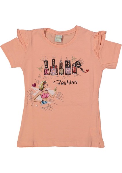 Kız Çocuk Taşlı Baskılı Tişört BGL-ST04450