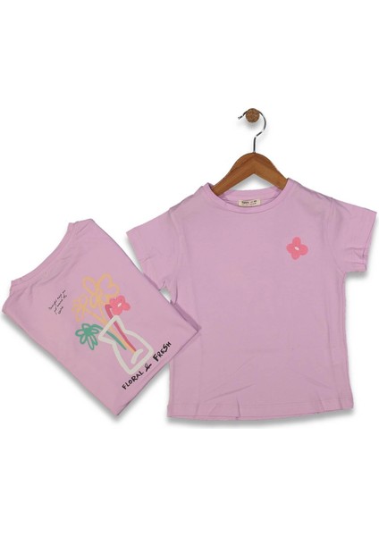Kız Çocuk Çiçek Baskılı Tişört BGL-ST04451