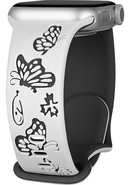Apple Watch 42 44 45 46 49 mm Series 10 9 8 7 Se 6 5 4 3 Uyumlu Kelebek Desen Yumuşak Silikon Kordon