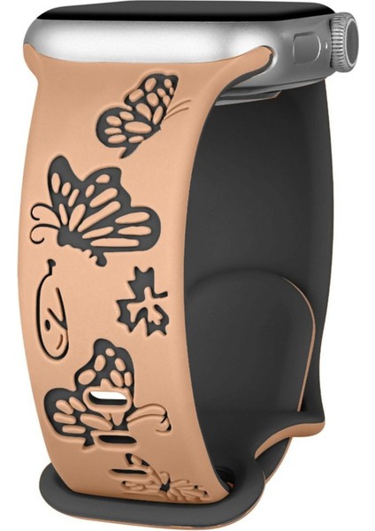 Apple Watch 42 44 45 46 49 mm Series 10 9 8 7 Se 6 5 4 3 Uyumlu Kelebek Desen Yumuşak Silikon Kordon