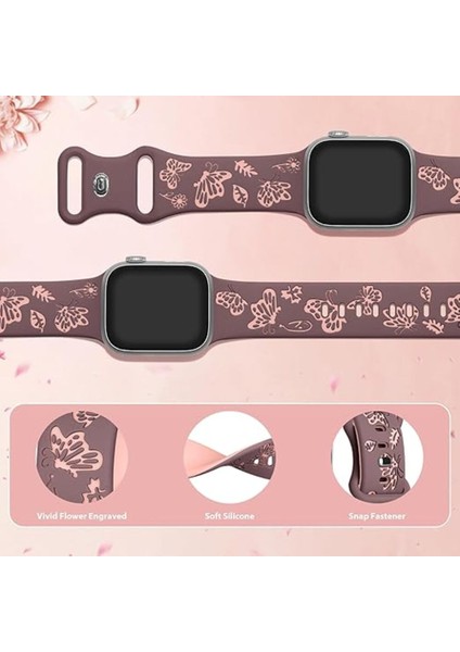 Apple Watch 42 44 45 46 49 mm Series 10 9 8 7 Se 6 5 4 3 Uyumlu Kelebek Desen Yumuşak Silikon Kordon indirimleri