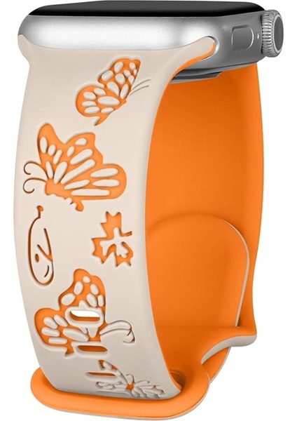 Apple Watch 42 44 45 46 49 mm Series 10 9 8 7 Se 6 5 4 3 Uyumlu Kelebek Desen Yumuşak Silikon Kordon