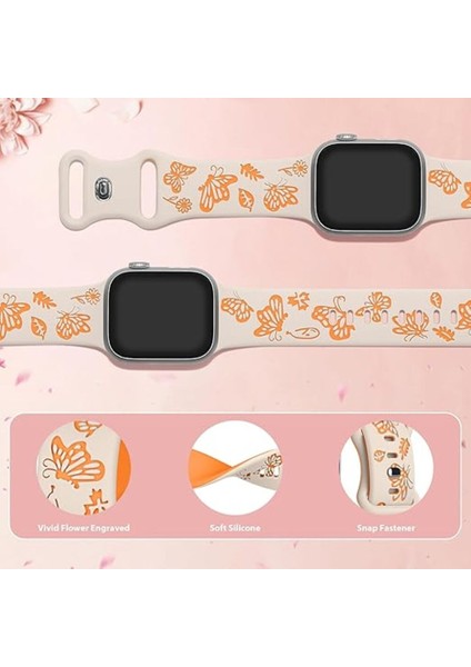 Apple Watch 42 44 45 46 49 mm Series 10 9 8 7 Se 6 5 4 3 Uyumlu Kelebek Desen Yumuşak Silikon Kordon fiyatları