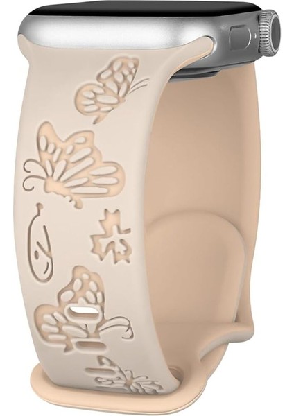 Apple Watch 42 44 45 46 49 mm Series 10 9 8 7 Se 6 5 4 3 Uyumlu Kelebek Desen Yumuşak Silikon Kordon