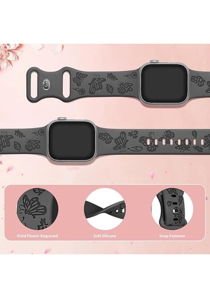 Apple Watch 38 40 41 mm Series 10 42MM 9 8 7 Se 6 5 4 3 Uyumlu Kelebek Desen Yumuşak Silikon Kordon