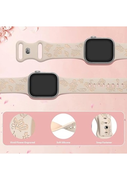 Apple Watch 38 40 41 mm Series 10 42MM 9 8 7 Se 6 5 4 3 Uyumlu Kelebek Desen Yumuşak Silikon Kordon