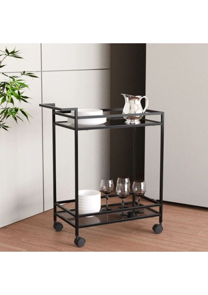 Camlı Metal Servis ve Sunum Arabası Siyah