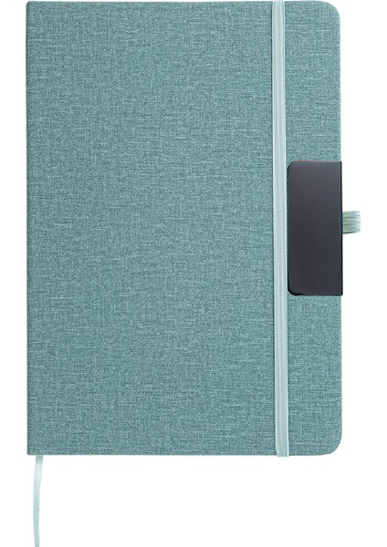 Hermo Deri Çizgili Defter: Ivory Sayfalar, Siyah Detaylar 14,5 x 21 cm Mavi