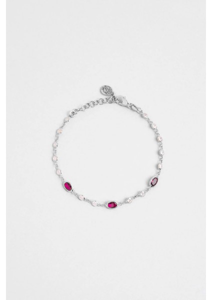 Renklerin Büyüsü 18 Ayar Beyaz Altın Kaplama 19 cm Gümüş Bileklik