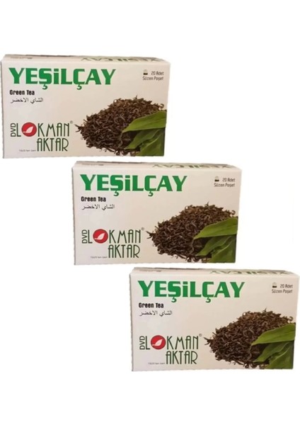 Yeşil Çay 20 'li Süzen Poşet Yeşilçay, 3 Adet Lokman Aktar