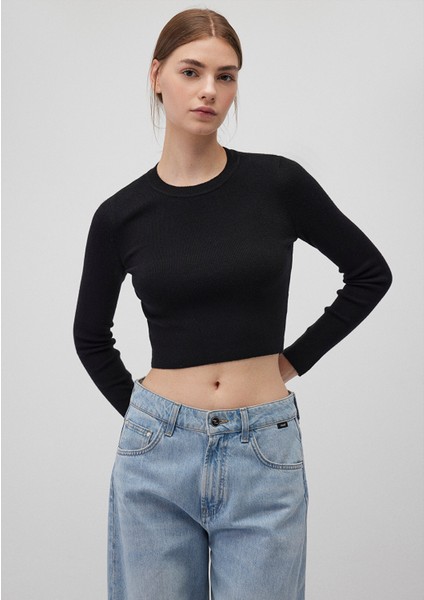 Bisiklet Yaka Siyah Crop Kazak 1710474-900 fiyatları