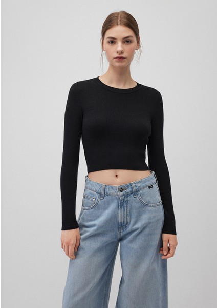 Bisiklet Yaka Siyah Crop Kazak 1710474-900 modelleri