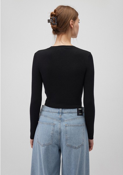 Bisiklet Yaka Siyah Crop Kazak 1710474-900 fırsatları