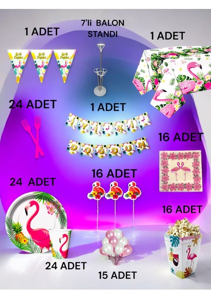 24 Kişilik Flamingo Temalı 2xl Paket - Doğum Günü Parti ve Eğlenceli Etkinlikler