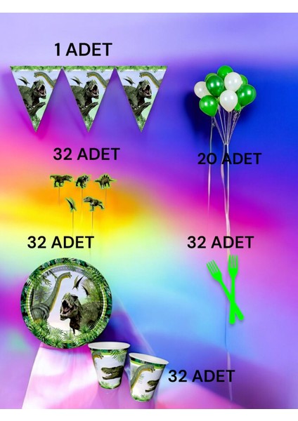 32 Kişilik Dinazor Temalı M Paket - Doğum Günü Parti ve Eğlenceli Etkinlikler