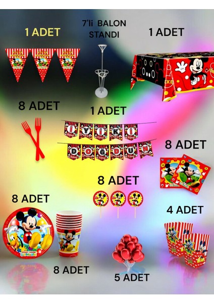 8 Kişilik Mickey Mouse Temalı 2xl Paket - Doğum Günü Parti ve Eğlenceli Etkinlikler