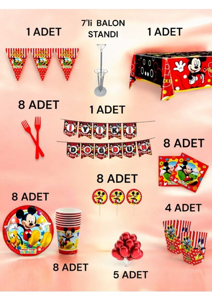 8 Kişilik Mickey Mouse Temalı 2xl Paket - Doğum Günü Parti ve Eğlenceli Etkinlikler fiyatları
