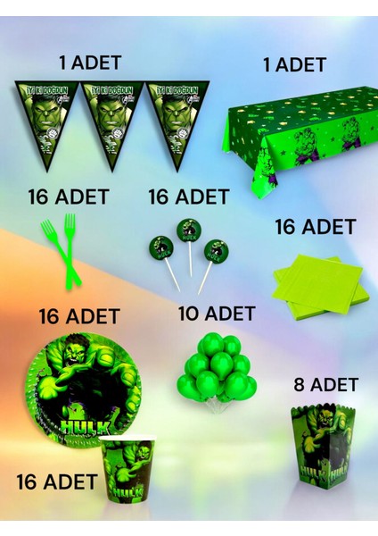 16 Kişilik Hulk Temalı x l Paket - Doğum Günü Parti ve Eğlenceli Etkinlikler