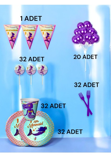 32 Kişilik Deniz Kızı Temalı M Paket - Doğum Günü Parti ve Eğlenceli Etkinlikler