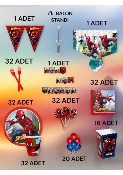 32 Kişilik Spiderman Temalı 2xl Paket - Doğum Günü Parti ve Eğlenceli Etkinlikler