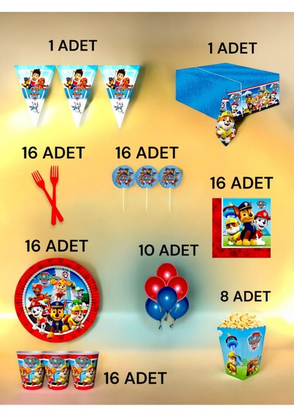 16 Kişilik Paw Patrol Temalı x l Paket - Doğum Günü Parti ve Eğlenceli Etkinlikler