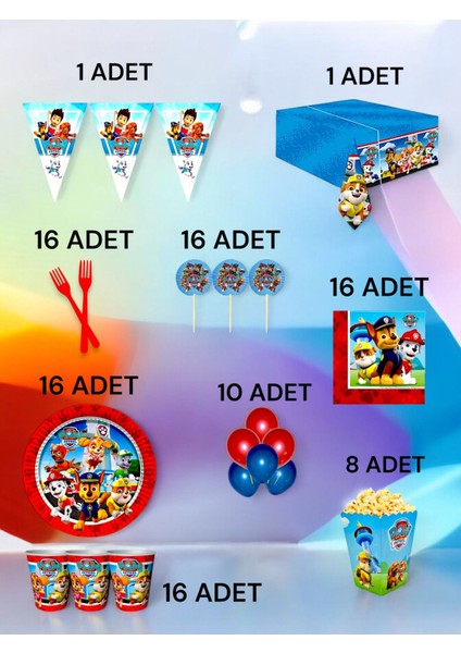 16 Kişilik Paw Patrol Temalı x l Paket - Doğum Günü Parti ve Eğlenceli Etkinlikler fiyatları