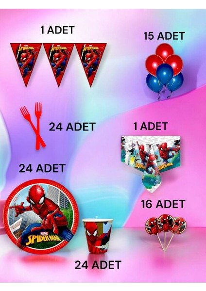 24 Kişilik Spiderman Temalı L Paket - Doğum Günü Parti ve Eğlenceli Etkinlikler