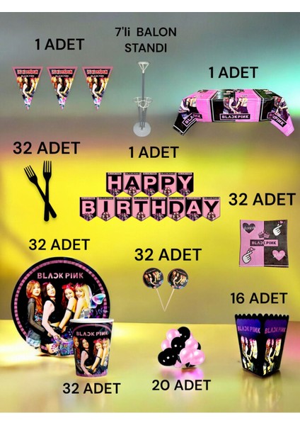 32 Kişilik Blackpink Temalı 2xl Paket - Doğum Günü Parti ve Eğlenceli Etkinlikler