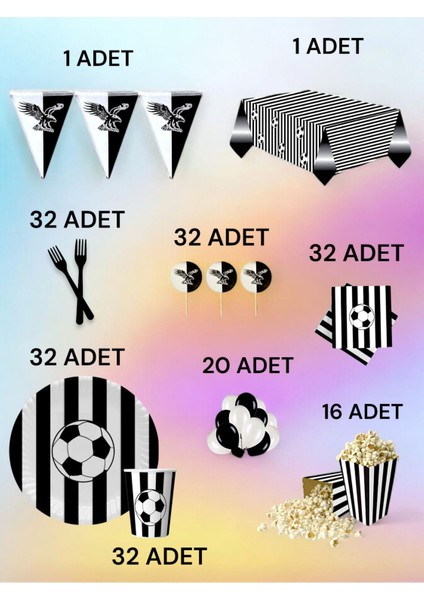 32 Kişilik Siyah Beyaz Taraftar x l Paket - Doğum Günü Parti ve Eğlenceli Etkinlikler