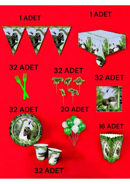 32 Kişilik Dinazor Temalı x l Paket - Doğum Günü Parti ve Eğlenceli Etkinlikler fiyatları