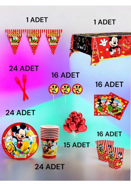 24 Kişilik Mickey Mouse Temalı x l Paket - Doğum Günü Parti ve Eğlenceli Etkinlikler