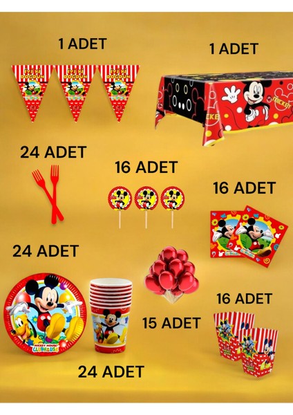 24 Kişilik Mickey Mouse Temalı x l Paket - Doğum Günü Parti ve Eğlenceli Etkinlikler fiyatları