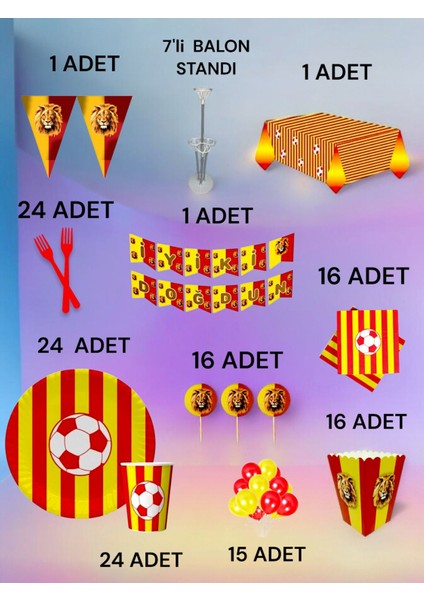 24 Kişilik Kırmızı Sarı Taraftar 2xl Paket - Doğum Günü Parti ve Eğlenceli Etkinlikler