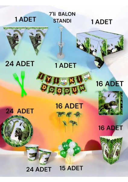 24 Kişilik Dinazor Temalı 2xl Paket - Doğum Günü Parti ve Eğlenceli Etkinlikler