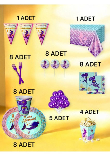 8 Kişilik Deniz Kızı Temalı x l Paket - Doğum Günü Parti ve Eğlenceli Etkinlikler