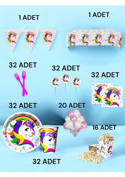 32 Kişilik Unicorn Temalı x l Paket - Doğum Günü Parti ve Eğlenceli Etkinlikler fiyatları