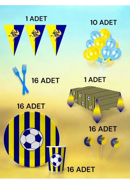 16 Kişilik Lacivert Sarı Taraftar L Paket - Doğum Günü Parti ve Eğlenceli Etkinlikler