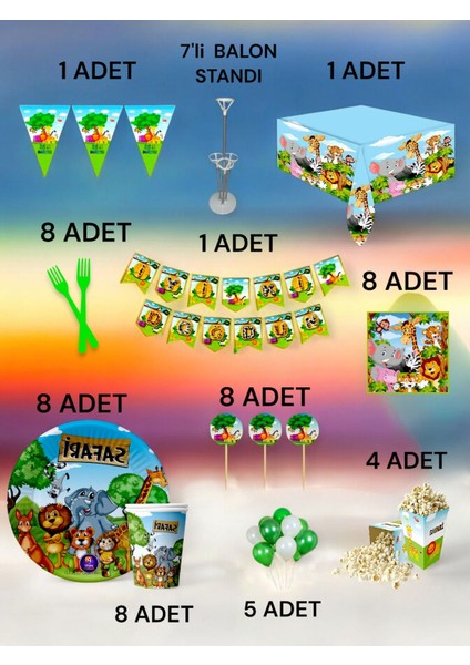 8 Kişilik Safari Temalı 2xl Paket - Doğum Günü Parti ve Eğlenceli Etkinlikler