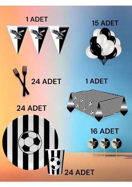 24 Kişilik Siyah Beyaz Temalı L Paket - Doğum Günü Parti ve Eğlenceli Etkinlikler