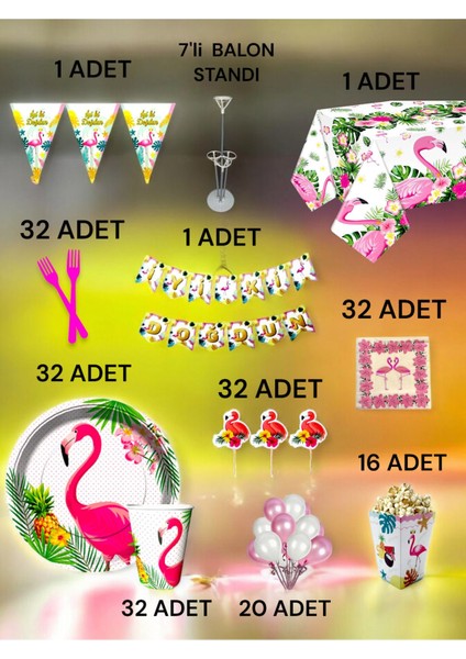 32 Kişilik Flamingo Temalı 2xl Paket - Doğum Günü Parti ve Eğlenceli Etkinlikler