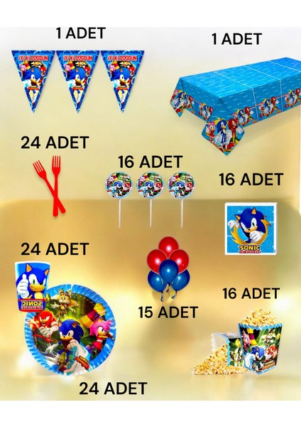 24 Kişilik Sonic Temalı x l Paket - Doğum Günü Parti ve Eğlenceli Etkinlikler