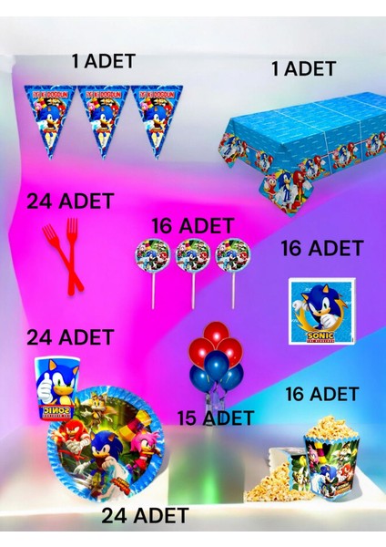 24 Kişilik Sonic Temalı x l Paket - Doğum Günü Parti ve Eğlenceli Etkinlikler fiyatları
